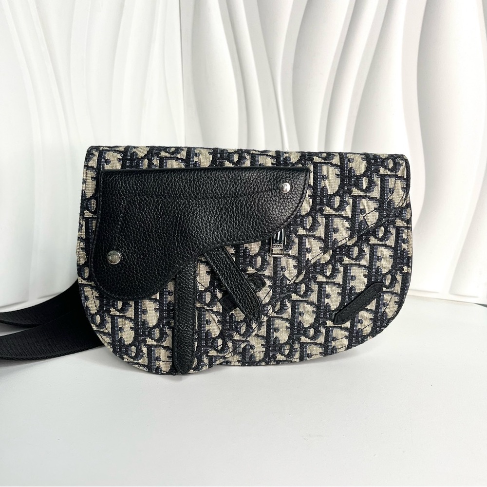 Christian Dior Saddle Messenger Pouch Oblique Canvas Blue, Neutral
